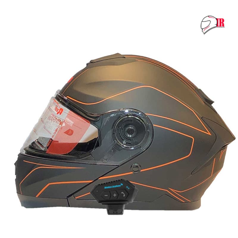 کلاه کاسکت فک متحرک ردلاین مدل ۹۳۷ طرح BLK-ORANGE NSH fبلوتوثی