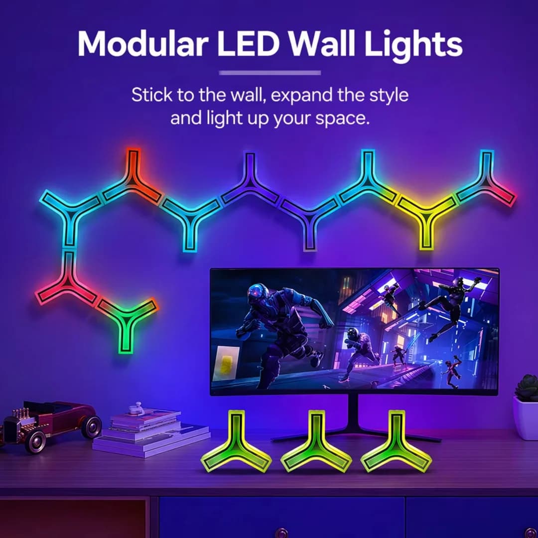 پنل دیواری 10 تکه هوشمند گیمینگ RGB فوتونیکس مدل PX-TUN-03 با اپلیکیشن موبایل و ریموت کنترل — تصویر ۷