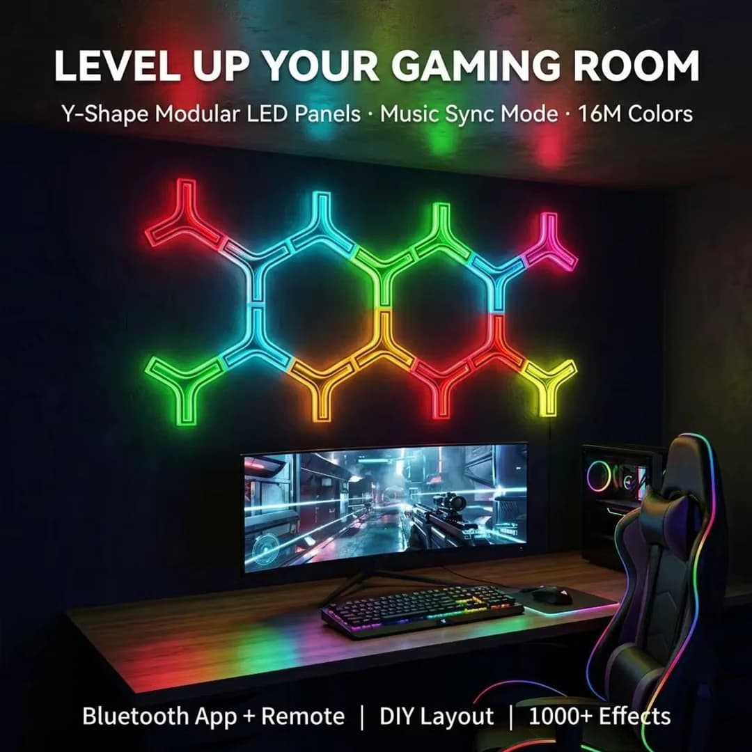 پنل دیواری 10 تکه هوشمند گیمینگ RGB فوتونیکس مدل PX-TUN-03 با اپلیکیشن موبایل و ریموت کنترل — تصویر ۴