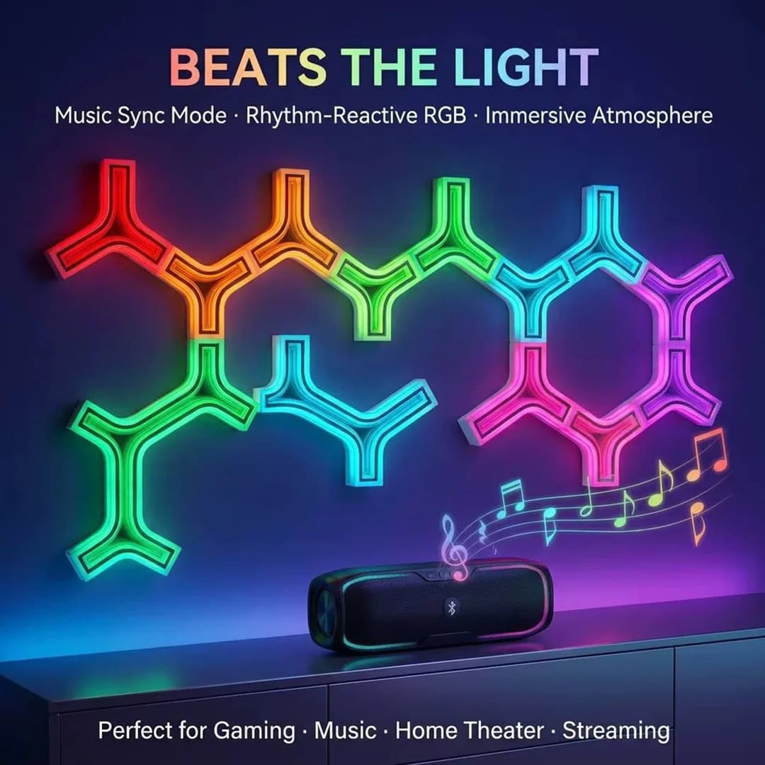 پنل دیواری 10 تکه هوشمند گیمینگ RGB فوتونیکس مدل PX-TUN-03 با اپلیکیشن موبایل و ریموت کنترل — تصویر ۳