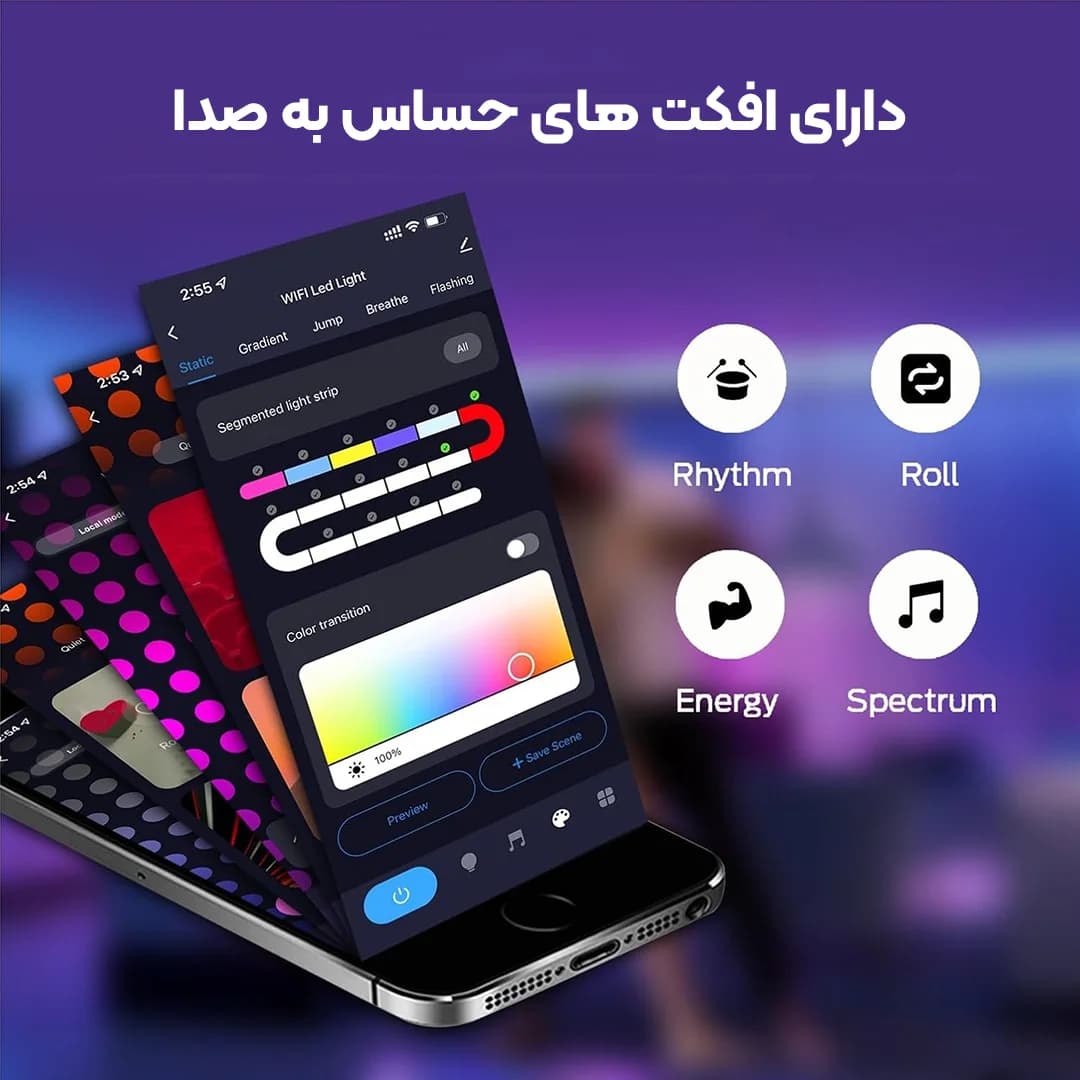پنل دیواری هوشمند شش ضلعی 20 تکه RGB فوتونیکس مدل PX-HXA-05 با تکنولوژی Tuya اپلیکیشن موبایل و ریموت کنترل — تصویر ۳