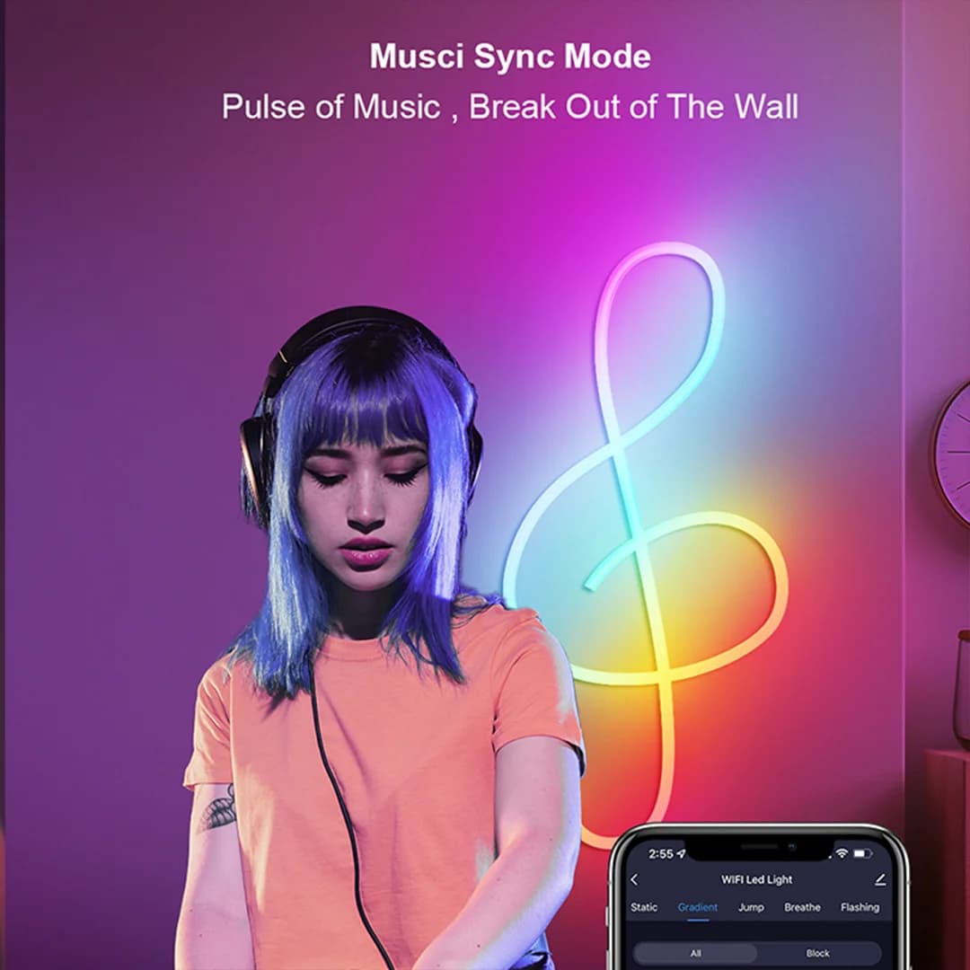 پک کامل ریسه نئون فلکسی 10 متری فول کار RGBIC (آی سی دار) فوتونیکس مدل PX-NEON-24 با تکنولوژی Tuya – همراه ریموت کنترل و اپلیکیشن موبایل — تصویر ۳