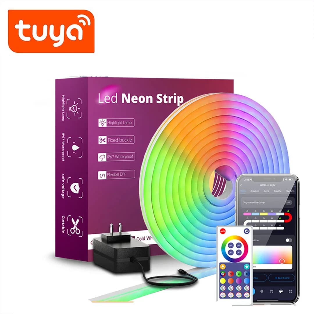 پک کامل ریسه نئون فلکسی 10 متری فول کار RGBIC (آی سی دار) فوتونیکس مدل PX-NEON-24 با تکنولوژی Tuya – همراه ریموت کنترل و اپلیکیشن موبایل