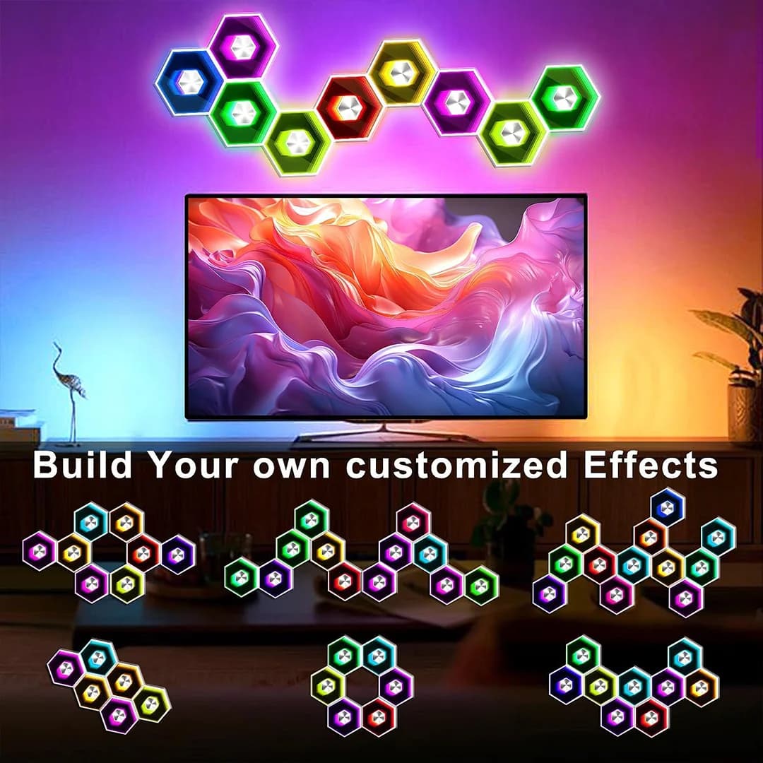 پنل دیواری 12 تکه هوشمند شش ضلعی RGB فوتونیکس مدل PX-TUN-01 با اپلیکیشن موبایل و ریموت کنترل — تصویر ۵