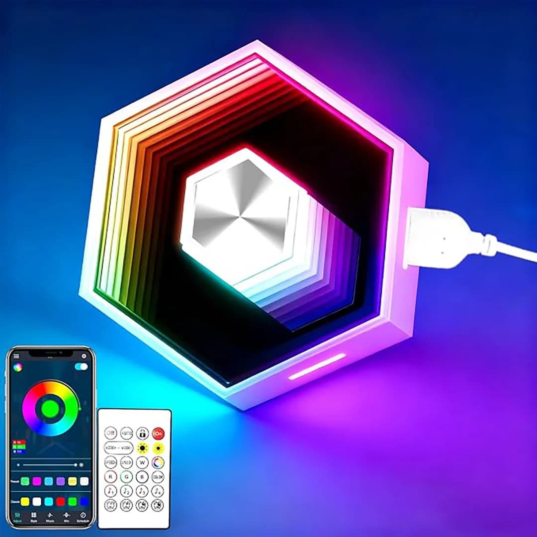 پنل دیواری 12 تکه هوشمند شش ضلعی RGB فوتونیکس مدل PX-TUN-01 با اپلیکیشن موبایل و ریموت کنترل — تصویر ۲