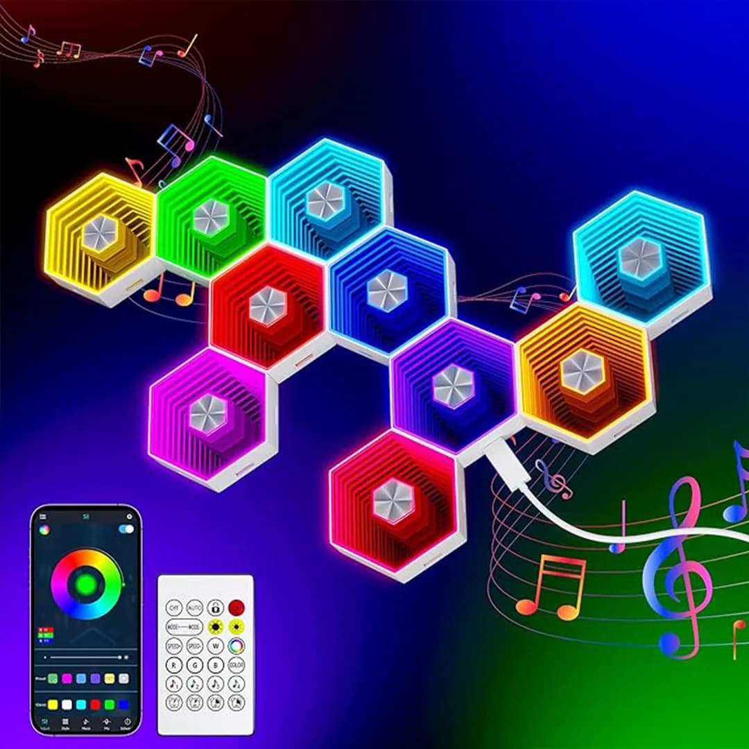 پنل دیواری 12 تکه هوشمند شش ضلعی RGB فوتونیکس مدل PX-TUN-01 با اپلیکیشن موبایل و ریموت کنترل