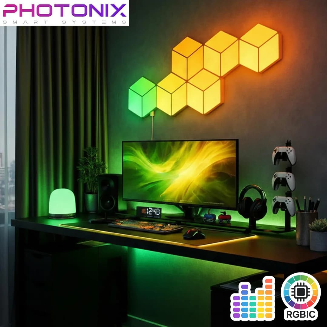 سینککیت مانیتور | پنل دیواری 6 تکه هوشمند شش ضلعی RGB فوتونیکس مدل PX-PSHL-01 با قابلیت سینک با تصویر مانیتور (PC-Sync)