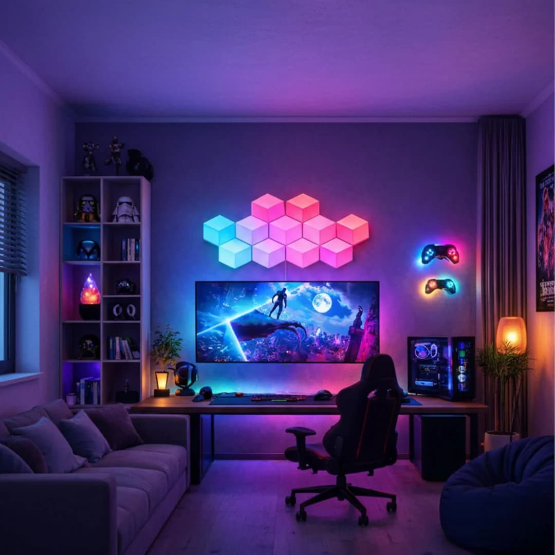 سینککیت مانیتور | پنل دیواری 6 تکه هوشمند شش ضلعی RGB فوتونیکس مدل PX-PSHL-01 با قابلیت سینک با تصویر مانیتور (PC-Sync) — تصویر ۵