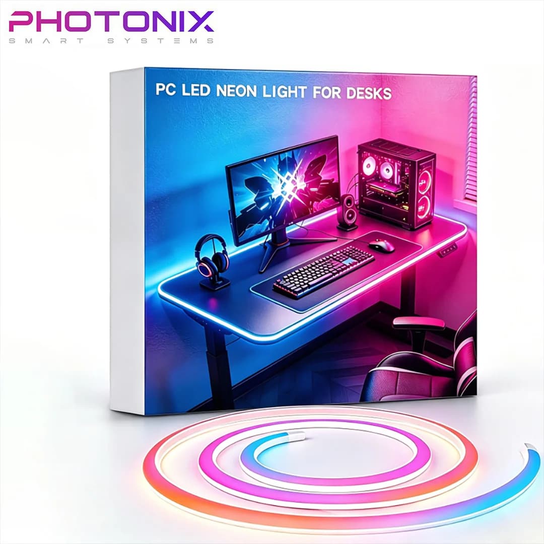 سینک‌کیت مانیتور | ریسه نئون فلکسی هوشمند RGB دور میز گیمینگ فوتونیکس مدل PX-PSNL-01 با قابلیت سینک با تصویر مانیتور (PC-Sync)