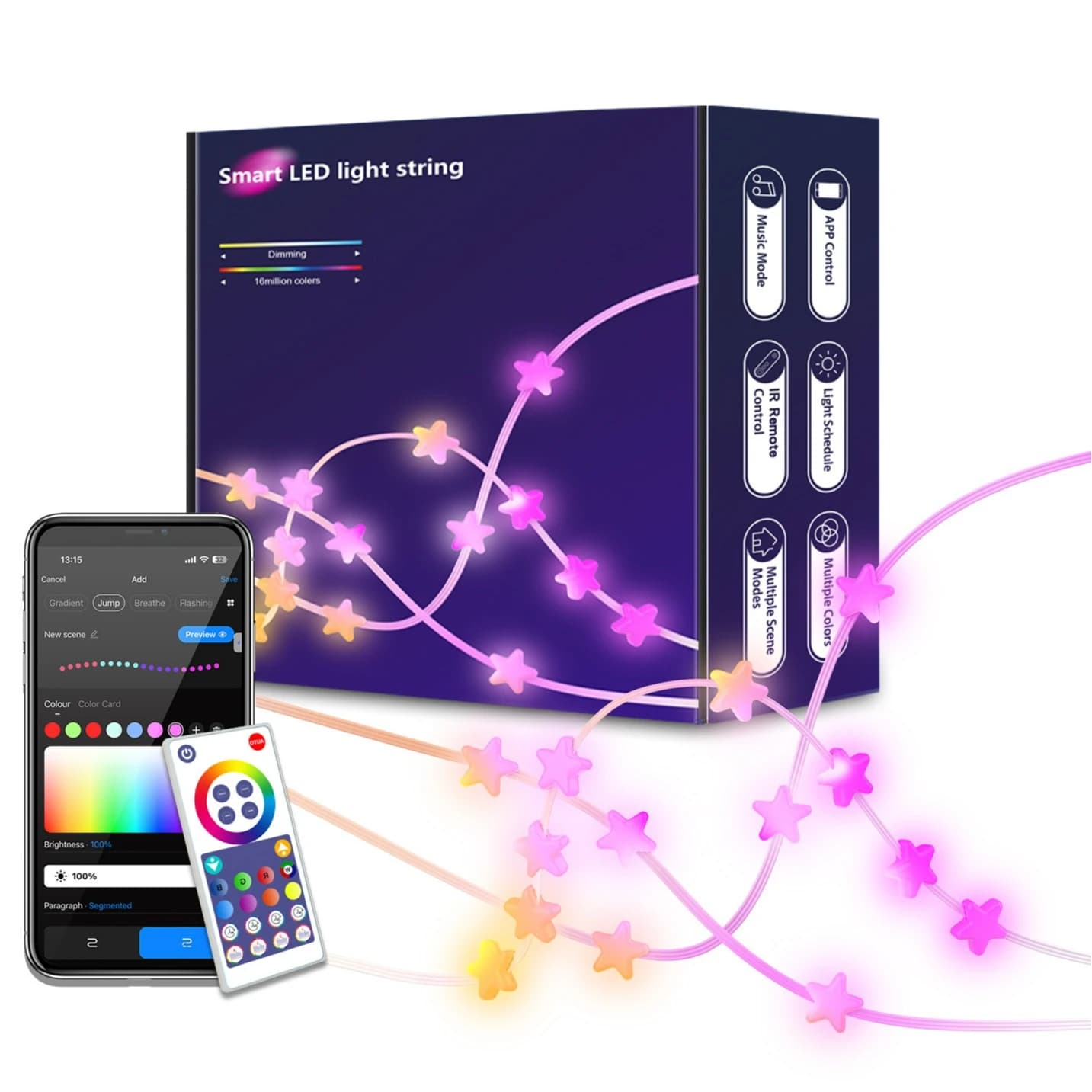 ریسه هوشمند 15 متری فوتونیکس مدل PX-LPX-11 همراه اپلیکیشن موبایل و ریموت کنترل و حساس به صدا با طرح ستاره ای