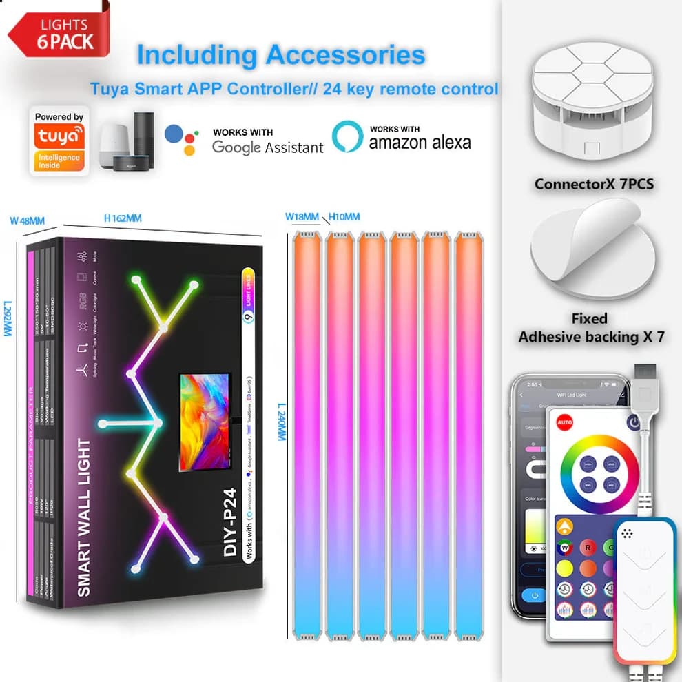 وال لایت هوشمند 6 تکه RGB فوتونیکس مدل 01-PX-DIY با تکنولوژی Tuya و ریموت کنترل