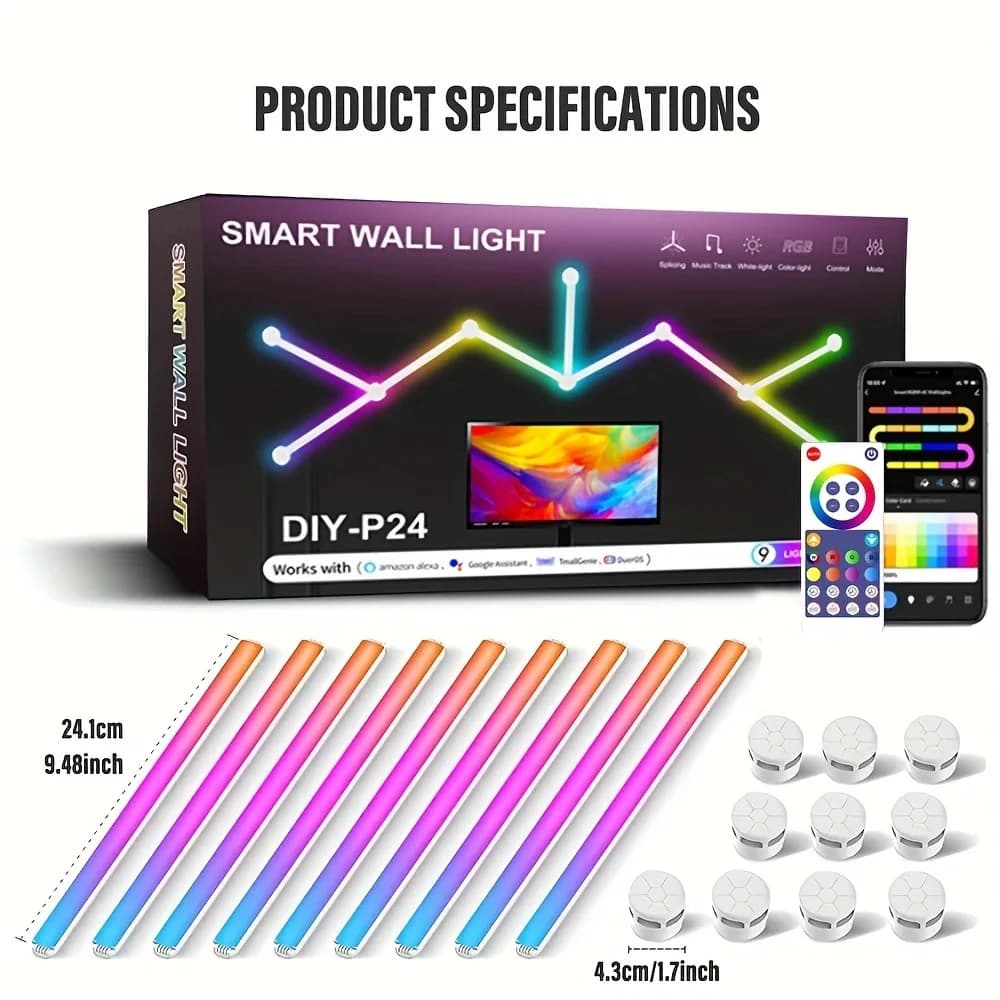 وال لایت هوشمند 9 تکه RGB فوتونیکس مدل 02-PX-DIY با تکنولوژی Tuya و ریموت کنترل
