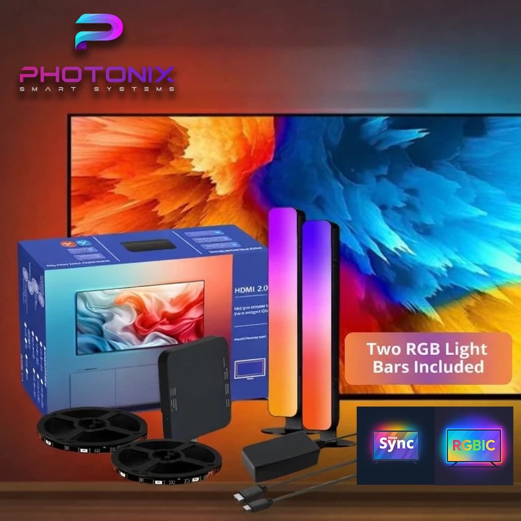 کیت نورپردازی تلویزیون – سینک باکس به همراه لایت بار Photonix مدل PX-Hsync-02 برای سایز 55 تا 85 اینچ با قابلیت اتصال HDMI و سینک با تصویر تلویزیون