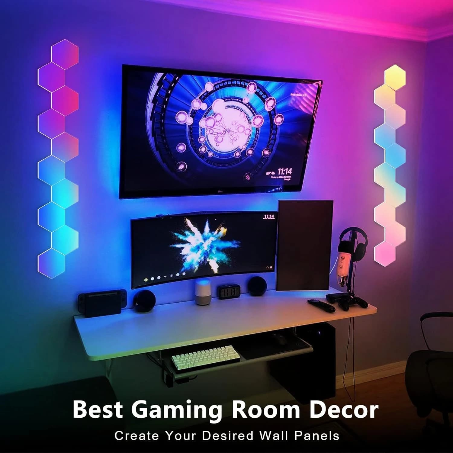 پنل دیواری هوشمند شش ضلعی 6 تکه RGB فوتونیکس مدل PX-HXA-02 همراه ریموت و اپلیکیشن موبایل — تصویر ۳