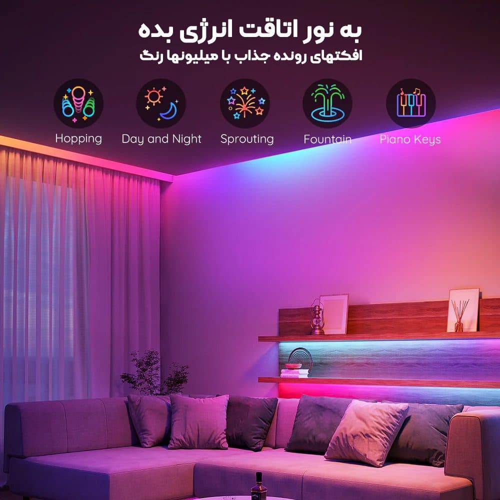 پک کامل ریسه هوشمند آی سی دار Double Glow فول کالر مدل SOD-IC1 – موزیکال 10 متری- با ریموت کنترل و اپلیکیشن حرفه ای تلفن همراه — تصویر ۲