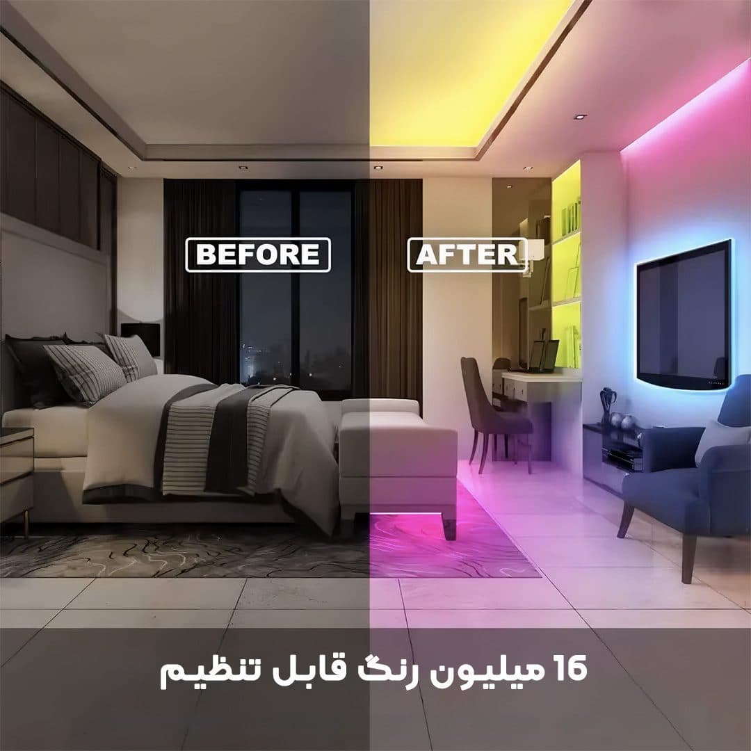 پک کامل ریسه RGB هوشمند 5 متری مدل Double Glow مدل SN-D-1 فول کالر – حساس به صدا با اپلیکیشن حرفه ای تلفن همراه — تصویر ۸