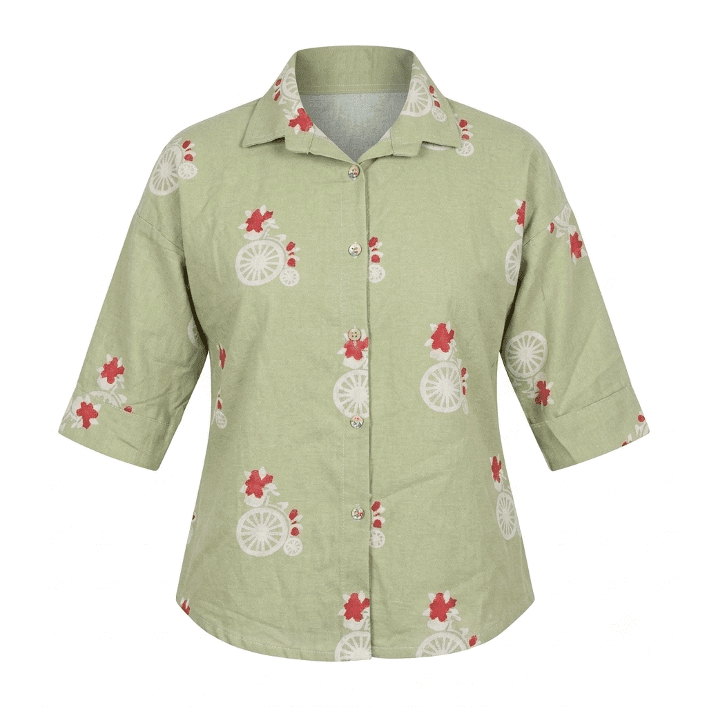 شومیز زنانه لینن گل دار مدل آستین سه ربع باکسی