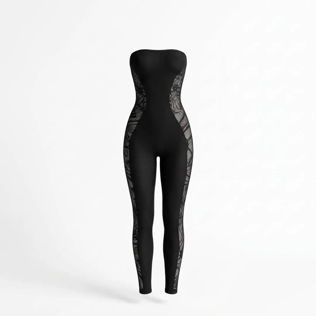 بادی یکسره طرحدار یقه دکلته مشکی لاوینا مدل NO: Y-30