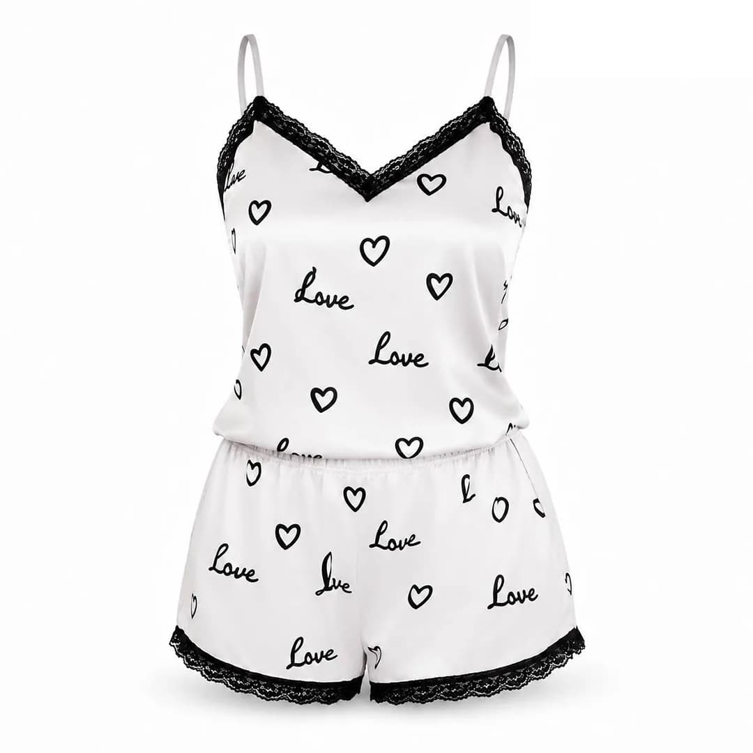 ست تاپ و شلوارک ساتن طرح love کد 592