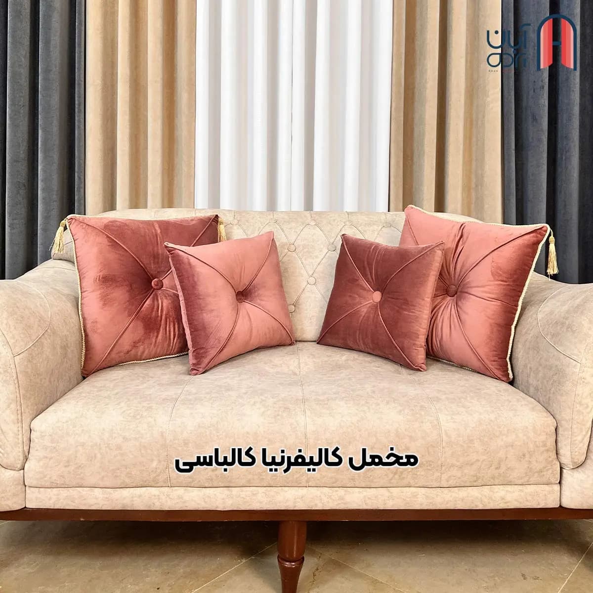 کوسن نوار دوزی مخمل کالیفرنیا کالباسی — تصویر ۲