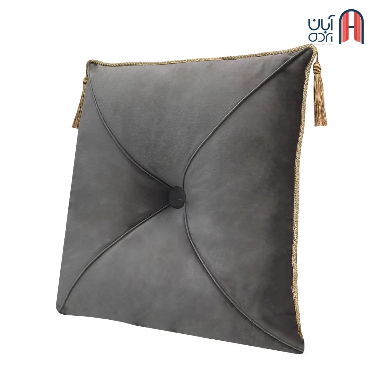 کوسن نوار دوزی مخمل کالیفرنیا طوسی تیره — تصویر ۳
