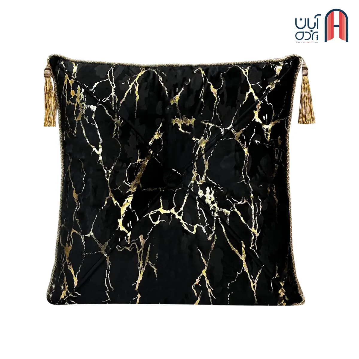 کوسن نوار دوزی مخمل طلاکوب مشکی