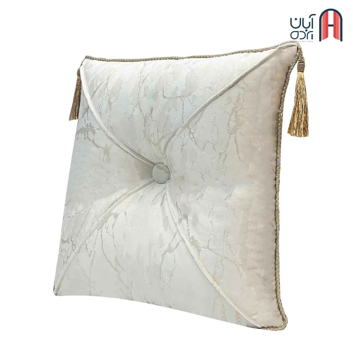 کوسن نوار دوزی مخمل طلاکوب کرم — تصویر ۳