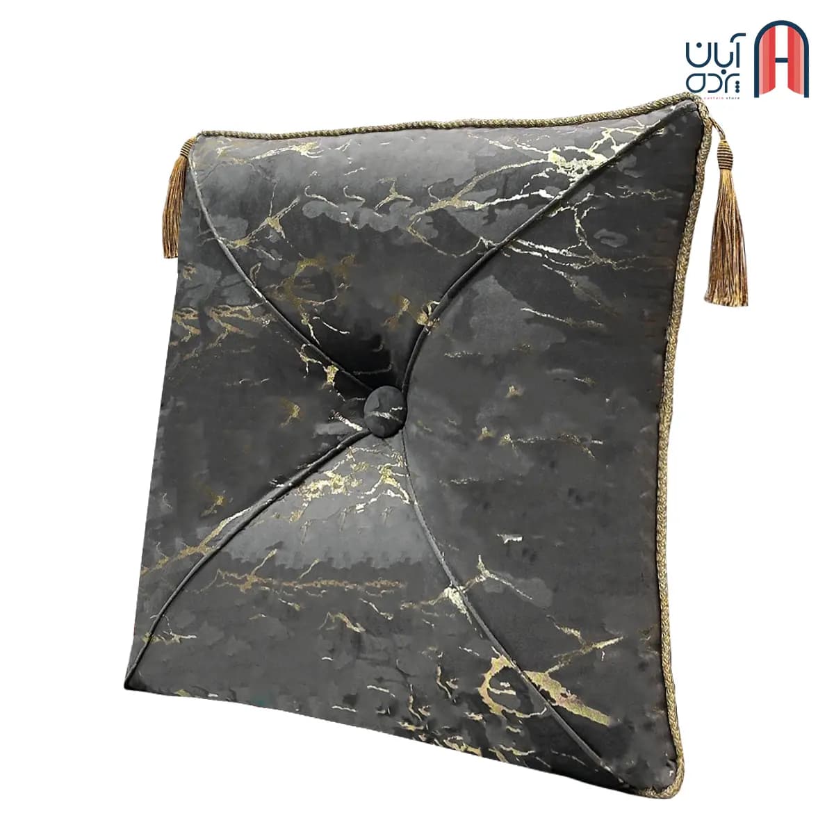 کوسن نوار دوزی مخمل طلاکوب طوسی تیره — تصویر ۳