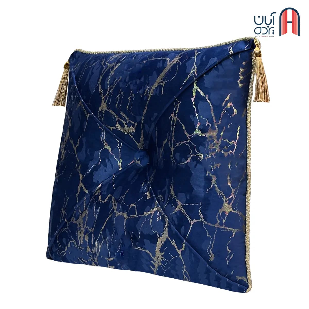 کوسن نوار دوزی مخمل طلاکوب سرمه ای — تصویر ۳