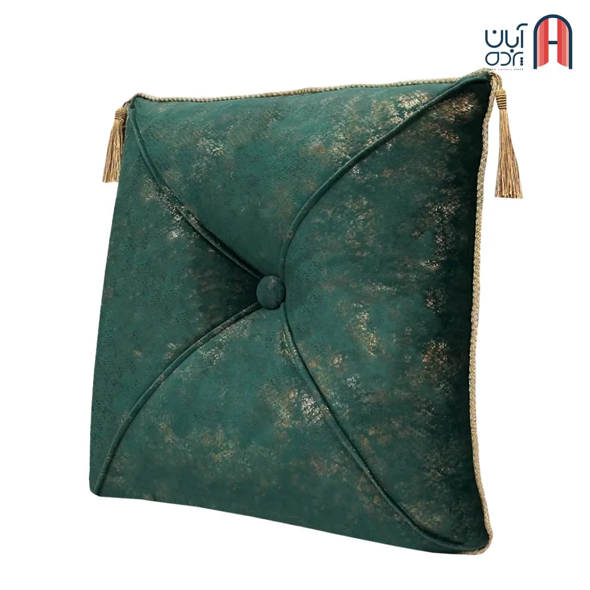 کوسن نوار دوزی مخمل سیتا سبز درباری — تصویر ۳
