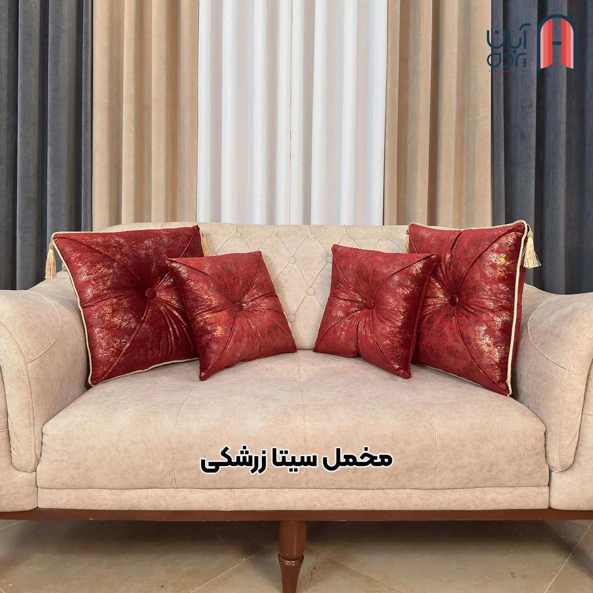 کوسن نوار دوزی مخمل سیتا زرشکی — تصویر ۲