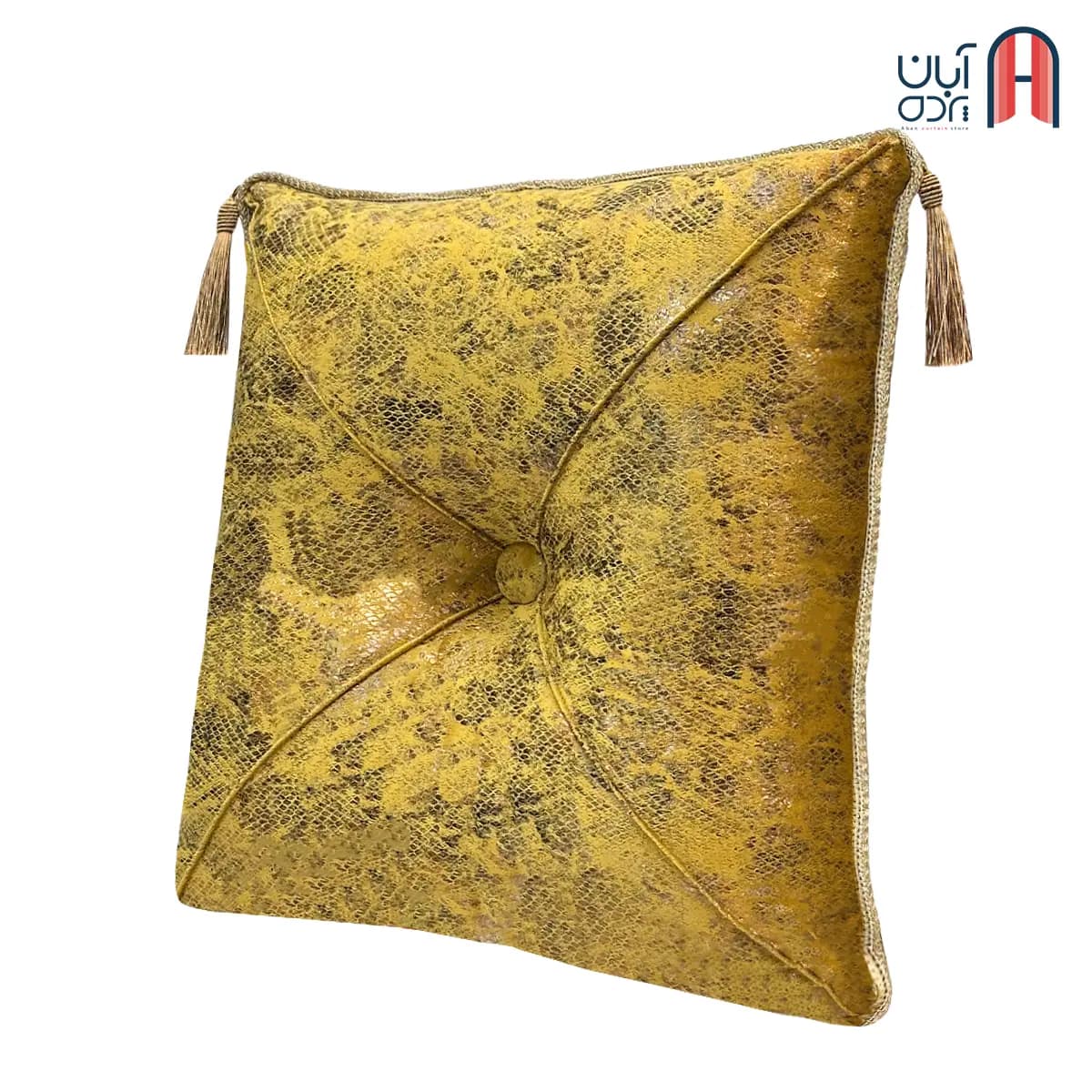 کوسن نوار دوزی مخمل سیتا خردلی — تصویر ۳