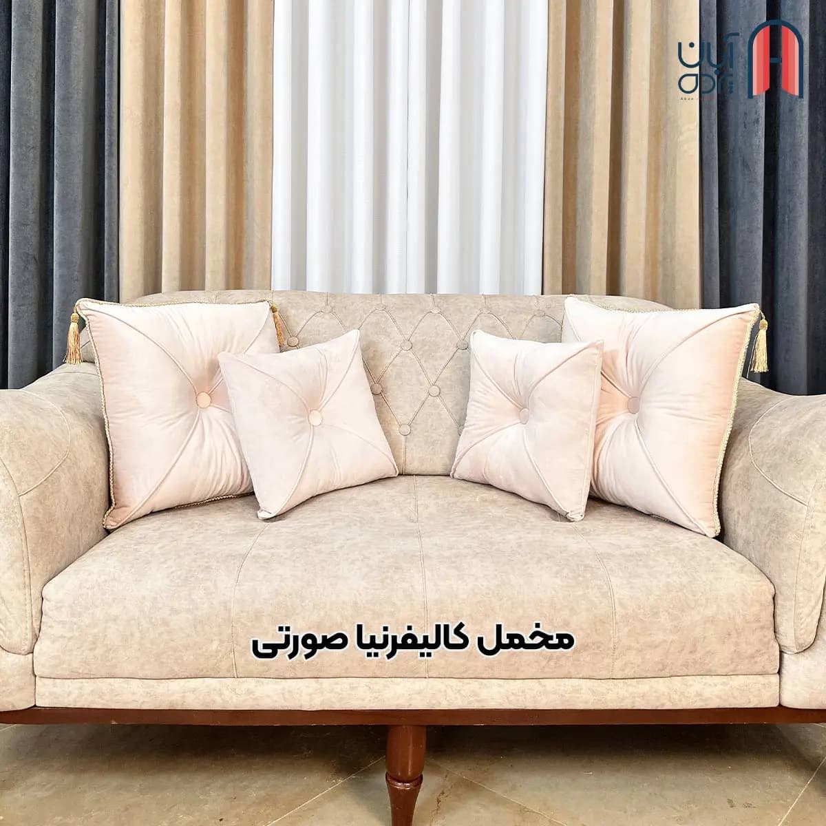 کوسن نوار دوزی مخمل کالیفرنیا صورتی — تصویر ۲