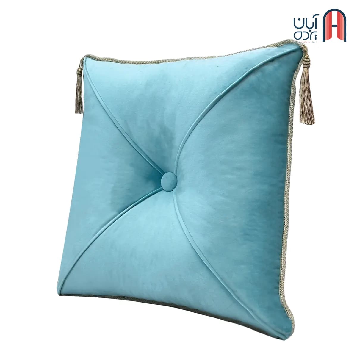 کوسن نوار دوزی مخمل کالیفرنیا آبی فیروزه ای — تصویر ۳