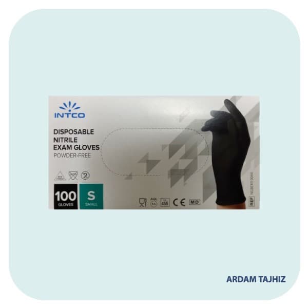 دستکش نیتریل اینتکو مشکی سایز اسمال بسته 100 عددی