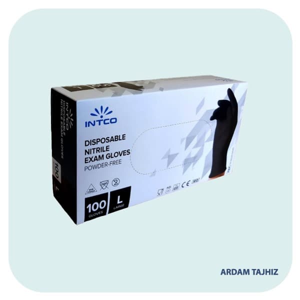 دستکش نیتریل اینتکو مشکی سایز لارج بسته 100 عددی