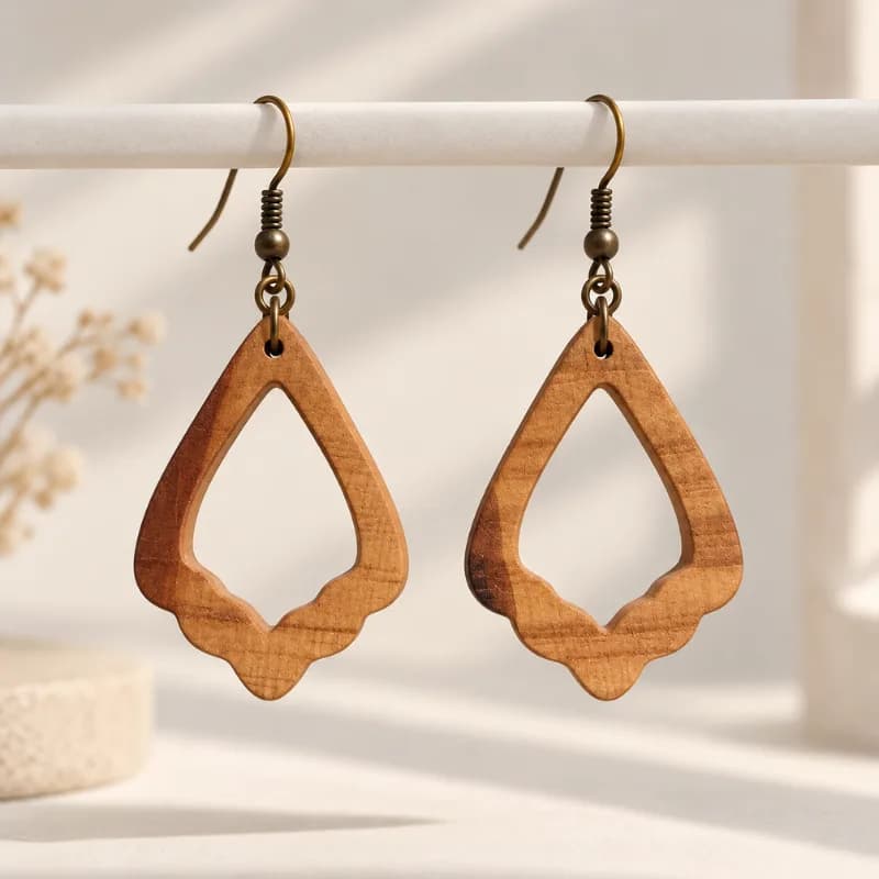 گوشواره چوبی دست ساز طرح اشک سنتی