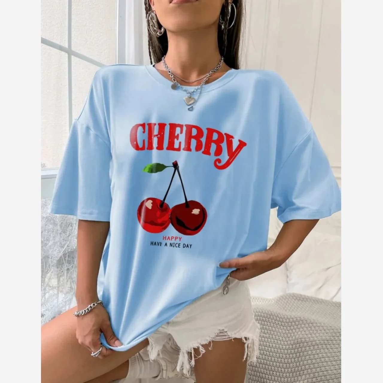 تیشرت باکسی ترند سوپر نخ پنبه گیلاس 🍒 — تصویر ۳