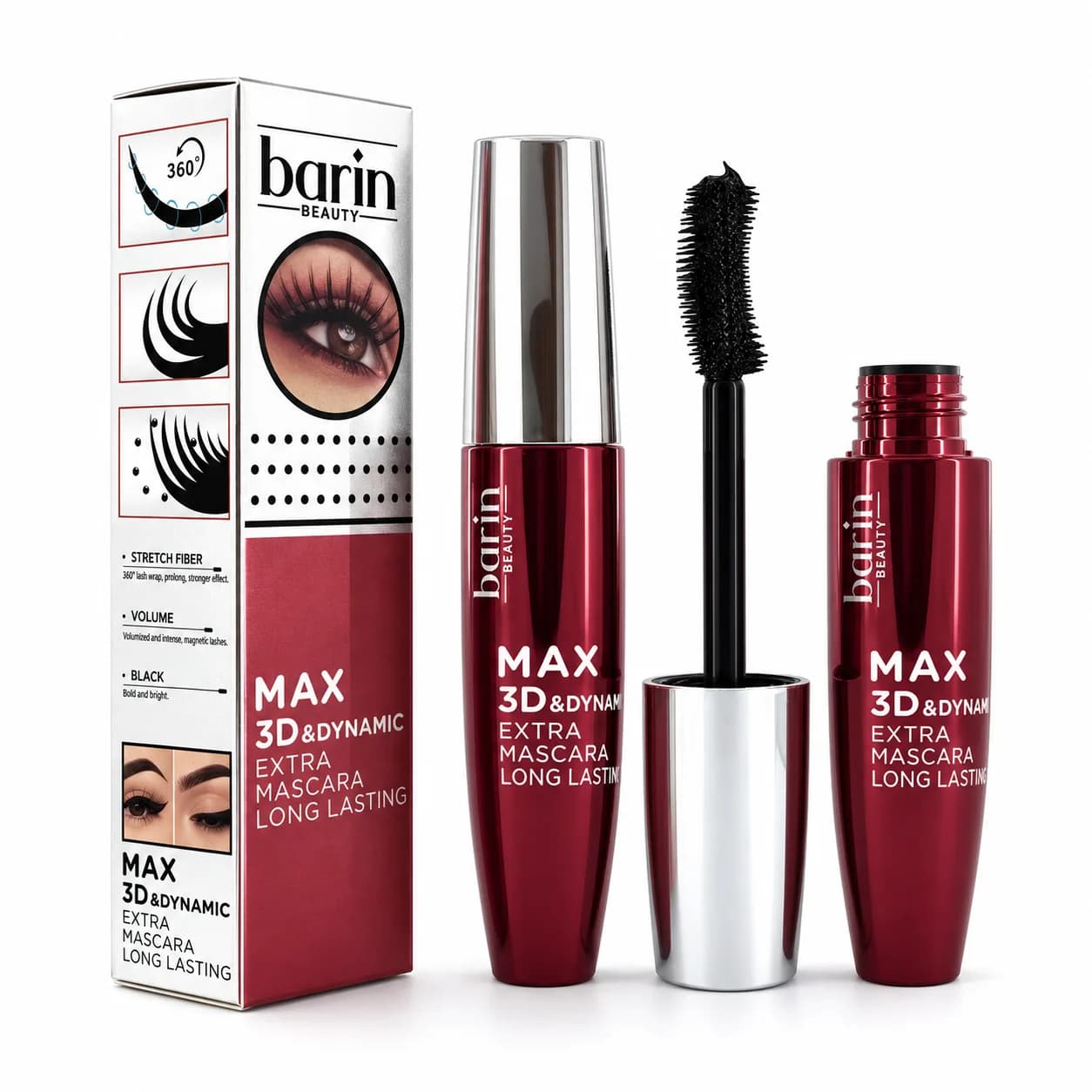 ریمل حجم دهنده و بلند کننده بارین Barin مدل MAX 3D Dynamic