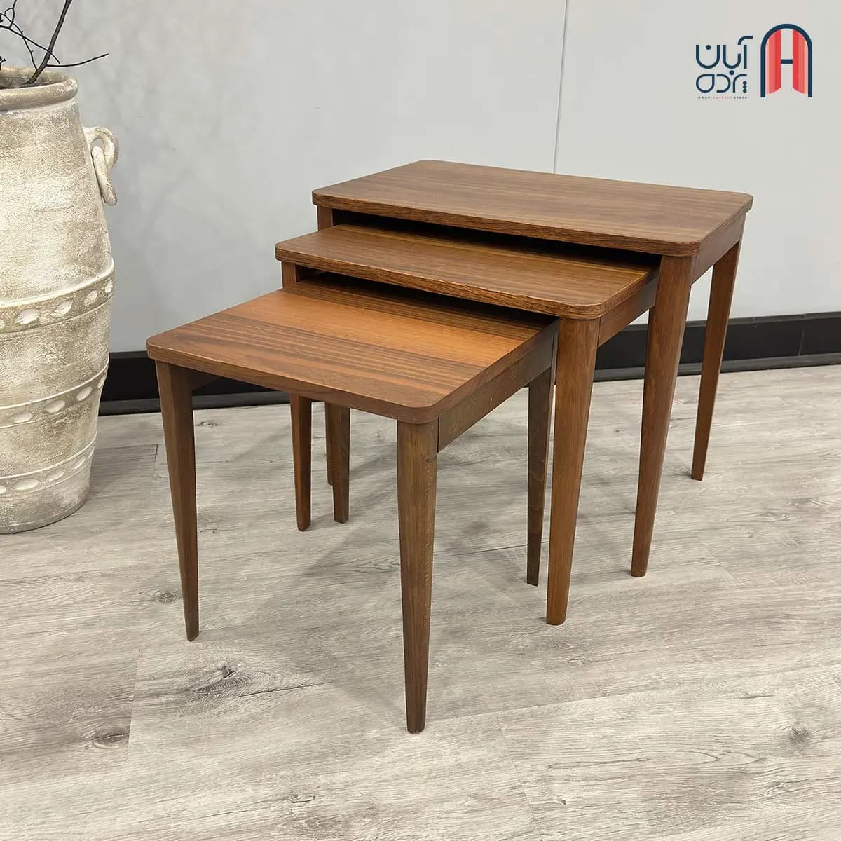 ست سه تکه میز عسلی چوبی مربع پایه گردو — تصویر ۶
