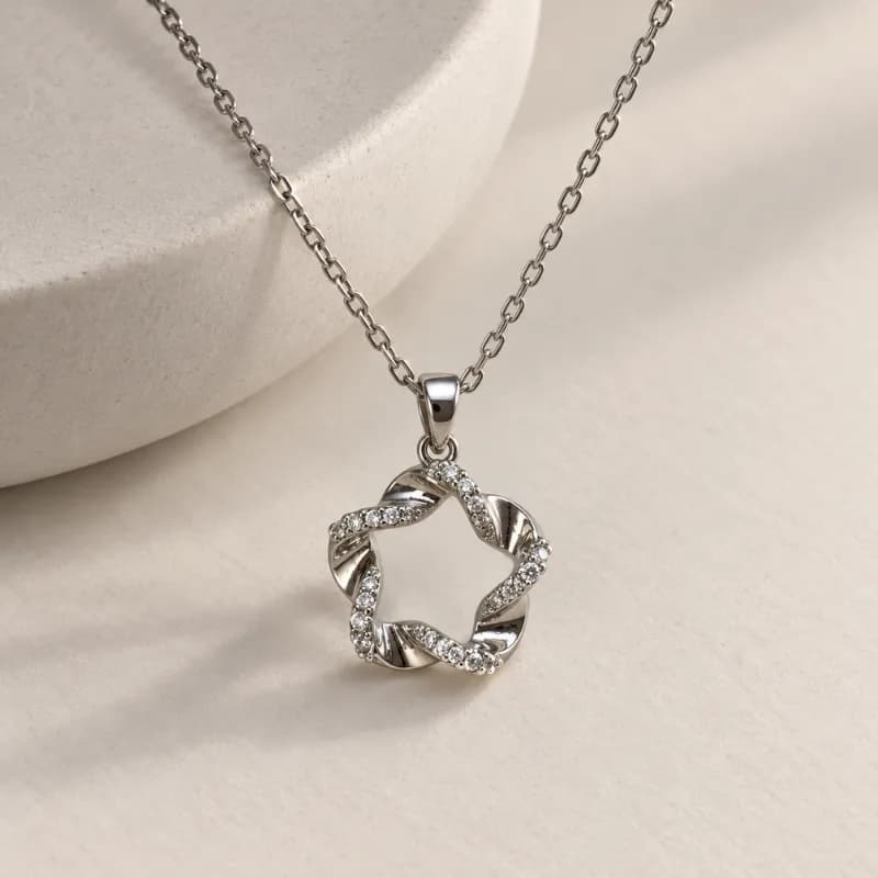 گردنبند استیل زنانه گل نگین دار نقره ای طرح سواروسکی