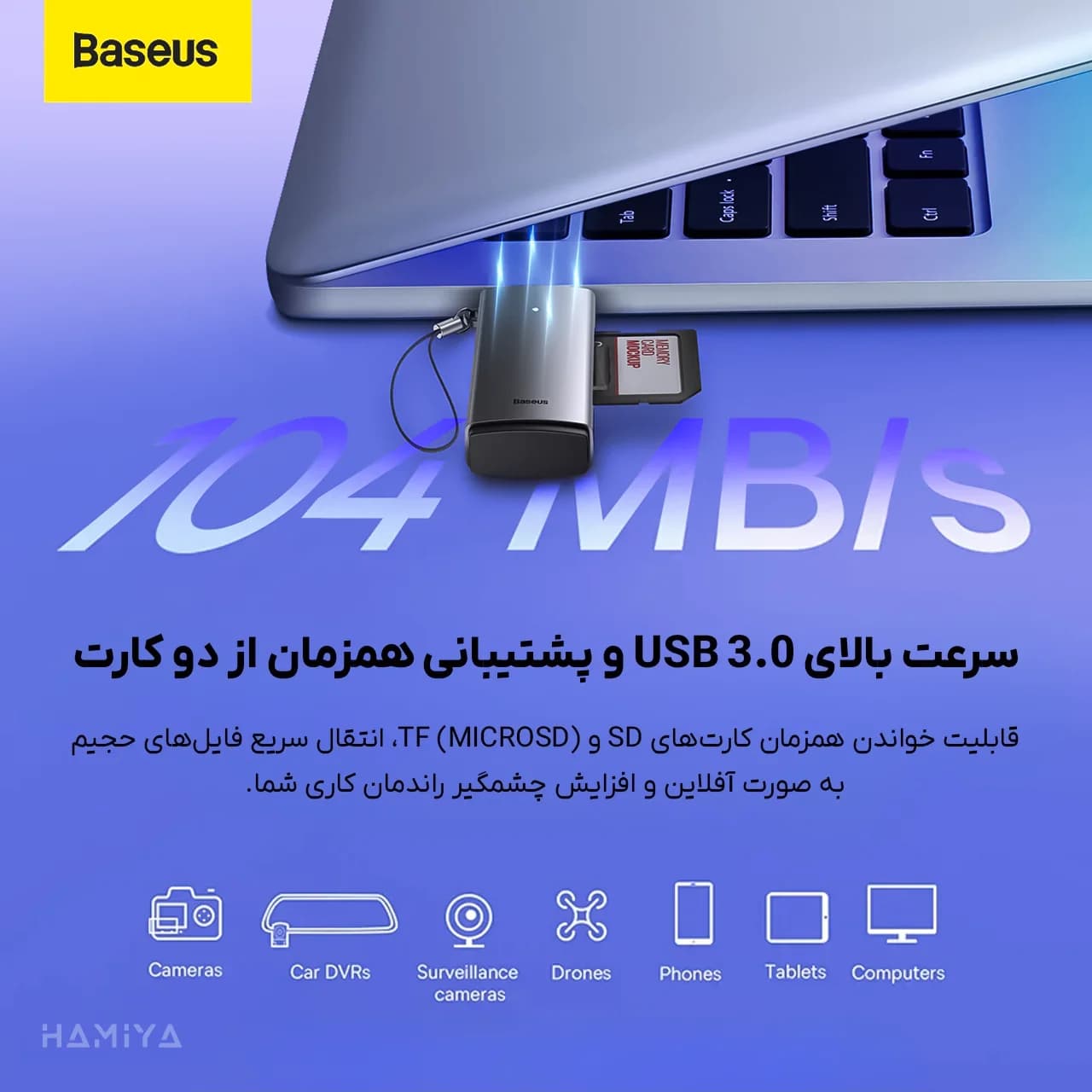 کارت‌خوان بیسوس سری Lite مدل BS-OH068 با قابلیت تبدیل USB به کارت حافظه SD یا TF — تصویر ۳