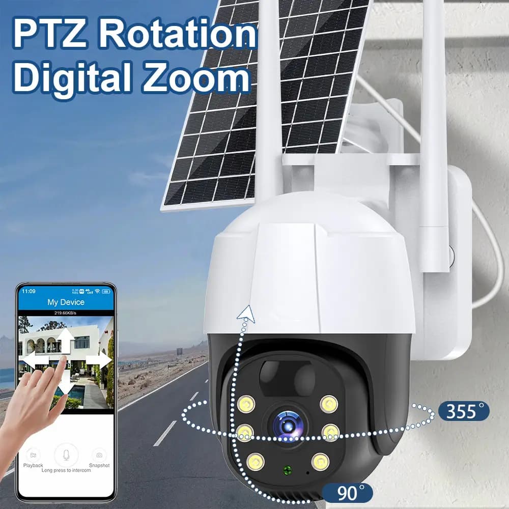 Caméra de Surveillance Solaire AI HD – WiFi Extérieur 2-en-1