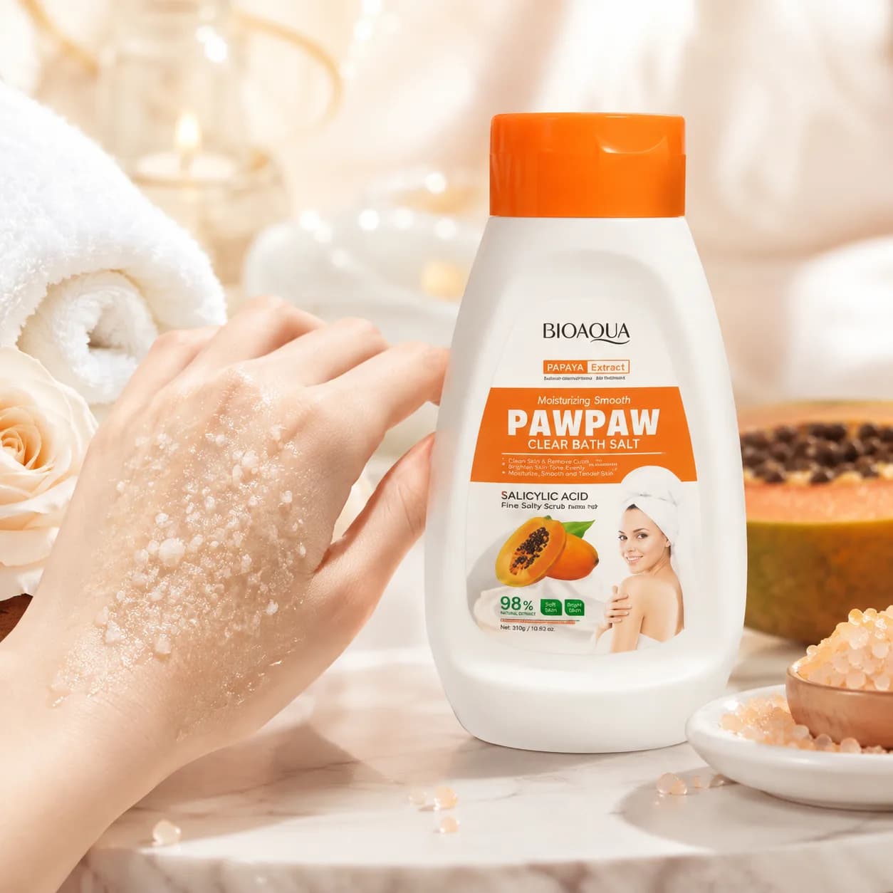 نمک بدن پاپایا و ویتامین C بیوآکوا BIOAQUA حجم 430 گرم — تصویر ۲
