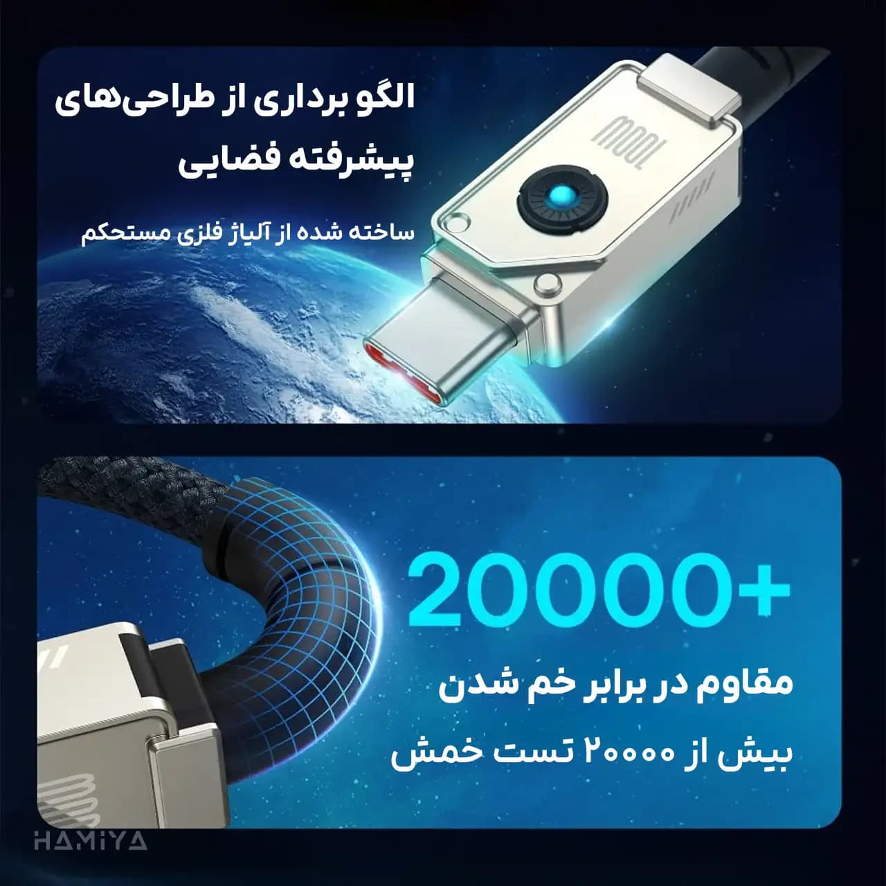 کابل تبدیل تایپ سی به تایپ سی بیسوس مدل CB000051 با توان 100 وات و طول 2 متر — تصویر ۵