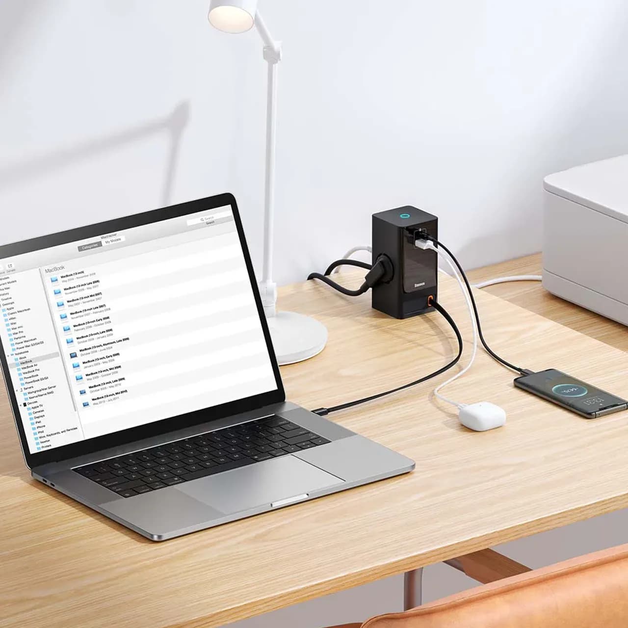 شارژر رومیزی بیسوس مدل CCGAN65-S2ACE با توان 65 وات، 5 درگاه و کابل جمع شو Type-C — تصویر ۶