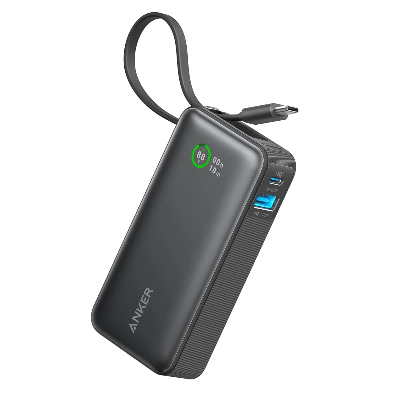 پاوربانک انکر مدل A1259 با ظرفیت 10000 میلی آمپر ساعت، کابل داخلی تایپ سی و توان 30 وات