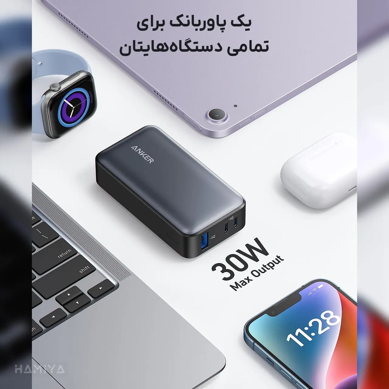 پاوربانک انکر مدل A1256 با ظرفیت 10000 میلی آمپر ساعت و توان 30 وات — تصویر ۴
