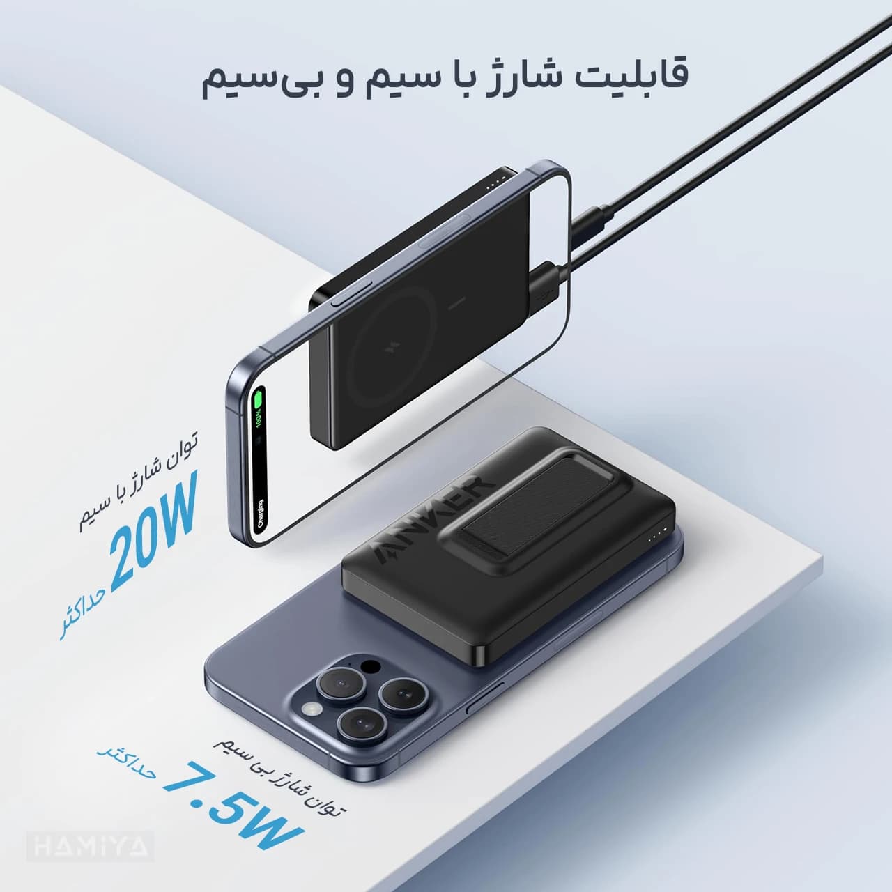 پاوربانک بی‌سیم انکر مدل A1652 با ظرفیت 10000 میلی آمپر ساعت و توان 20 وات — تصویر ۶
