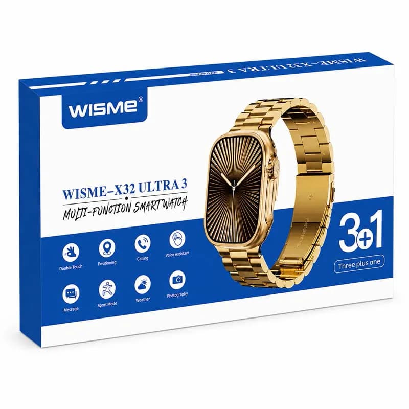 ساعت هوشمند مدل x32 ultra3 از برند wisme با سه بند اضافه — تصویر ۳